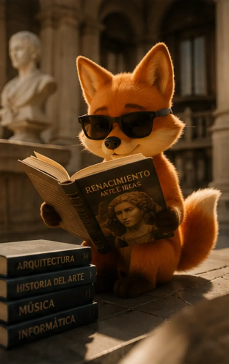 Cabo The Fox leyendo un libro sobre el Renacimiento